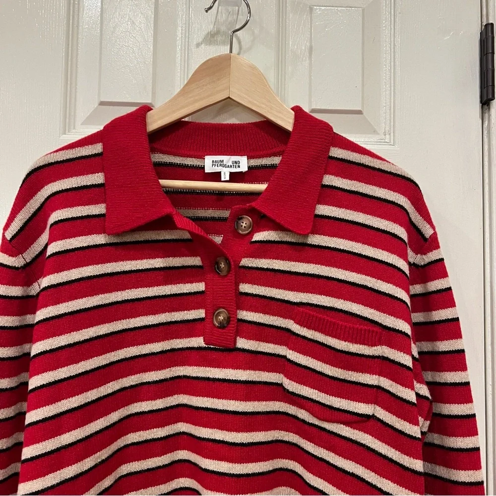 Baum Und Pferdgarten Cori Striped Polo Sweater Merino Wool Red Women’s L